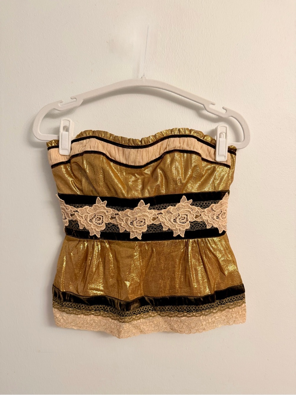 Nanette Lepore Blush Strapless Bustier with Gold Ruffle Trim Size 4 - Picture 2 of 7